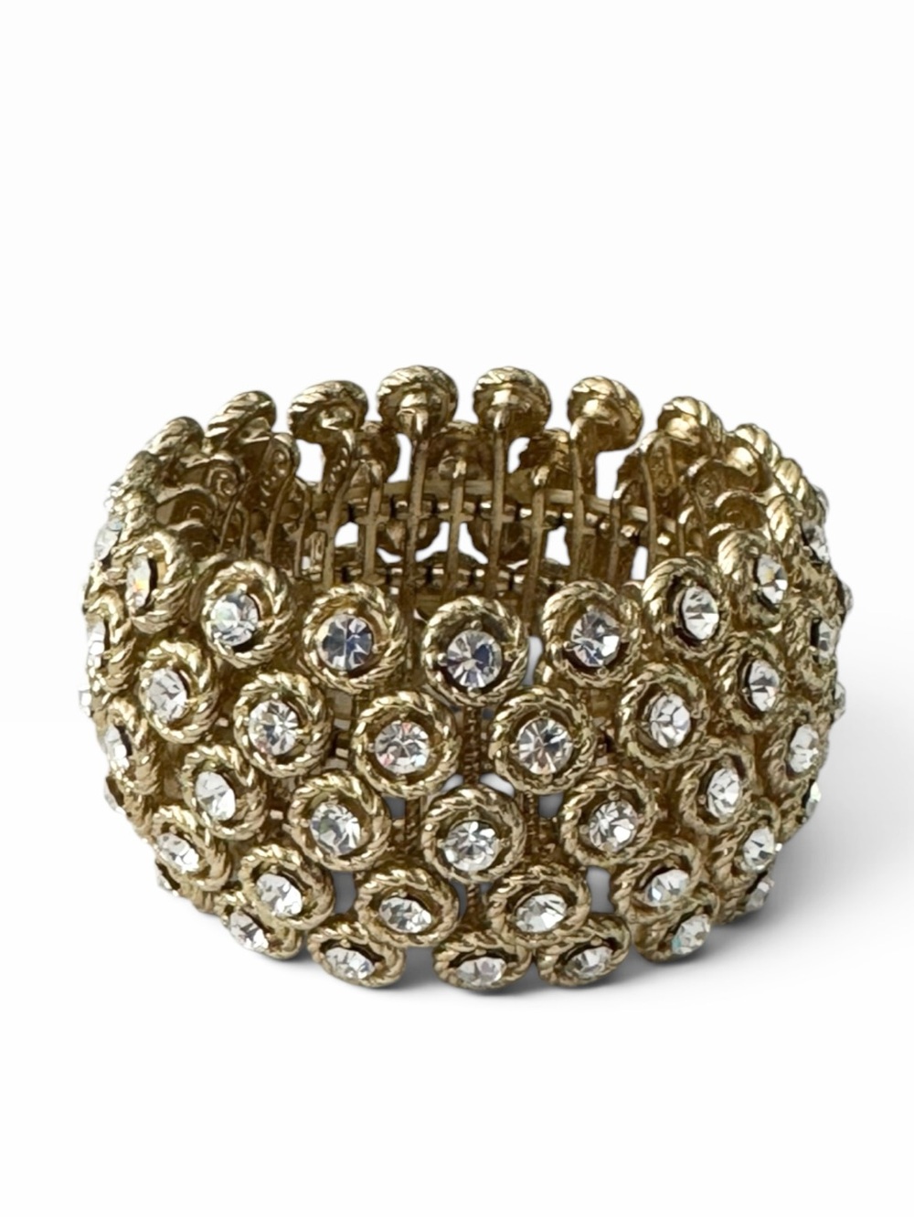 Brilliant Crystal And Gold Tone Metal Stretch Bracelet